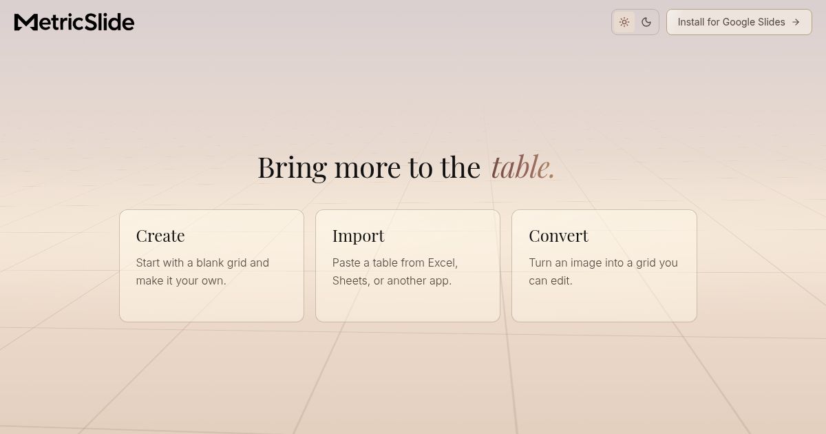 Live Spreadsheets for Google Slides | MetricSlide